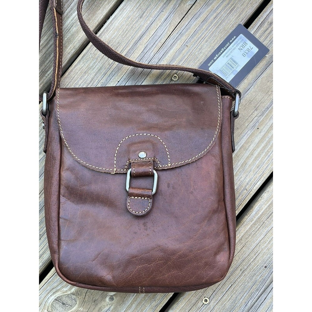 New JACK GEORGES Voyager Horseshoe Crossbody  Buffalo Leather Brown Purse Bag